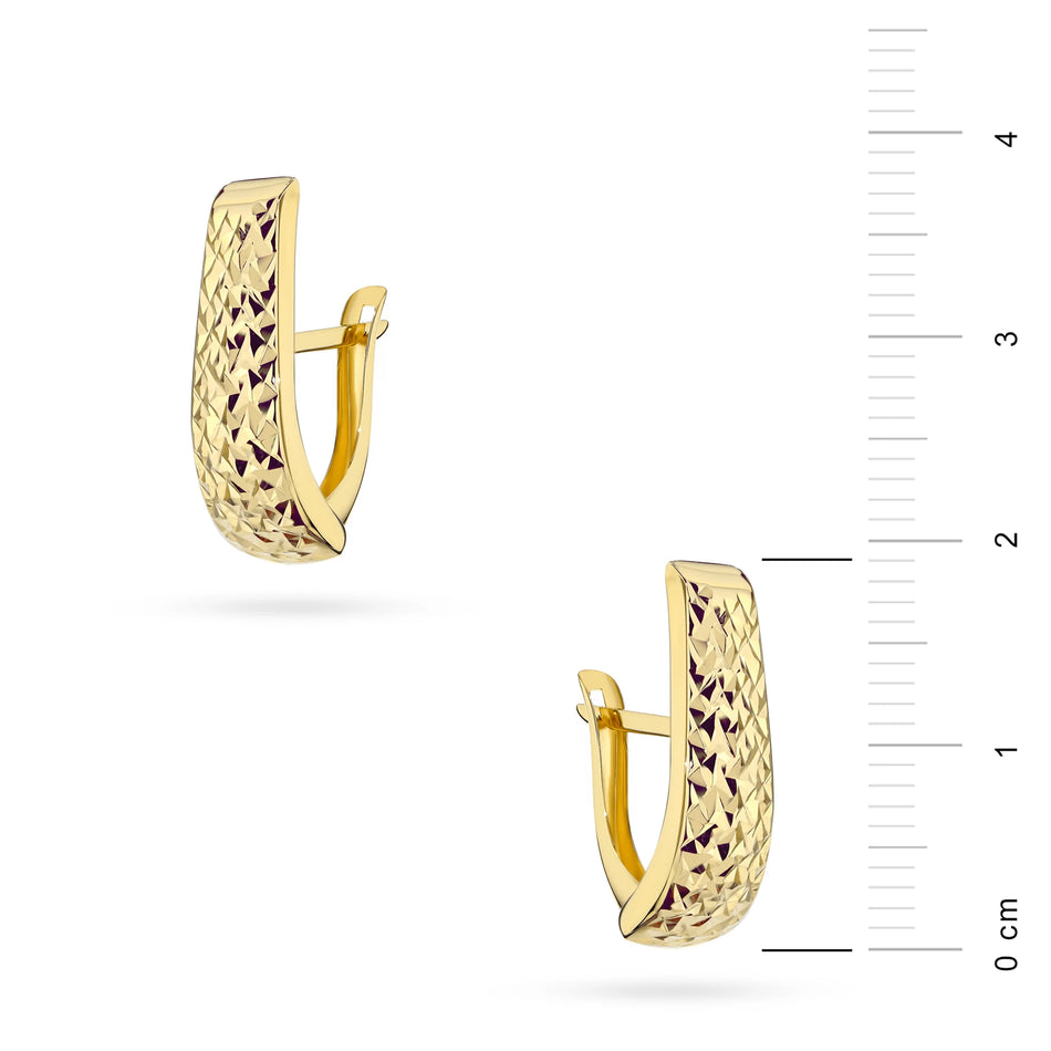 Yellow Gold Diamond-Cut Elongated Earrings | 585 (14k) Yellow Gold English Clasp Earrings