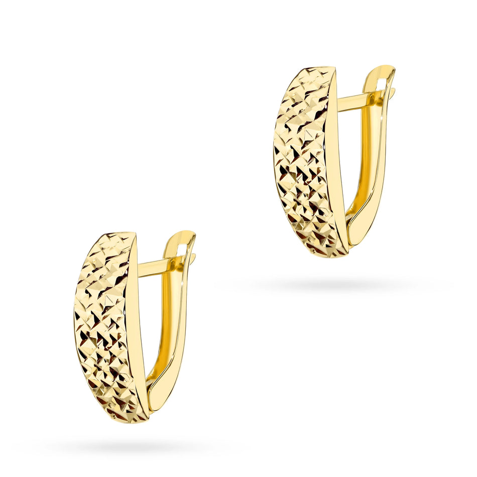 Yellow Gold Elongated Earrings with Diamond-Cut Finish | 375 (9k) Yellow Gold English Clasp Earrings