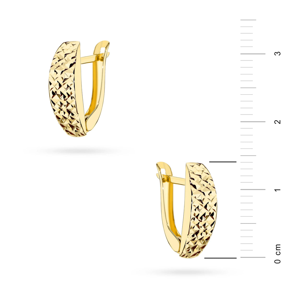 Yellow Gold Elongated Earrings with Diamond-Cut Finish | 375 (9k) Yellow Gold English Clasp Earrings