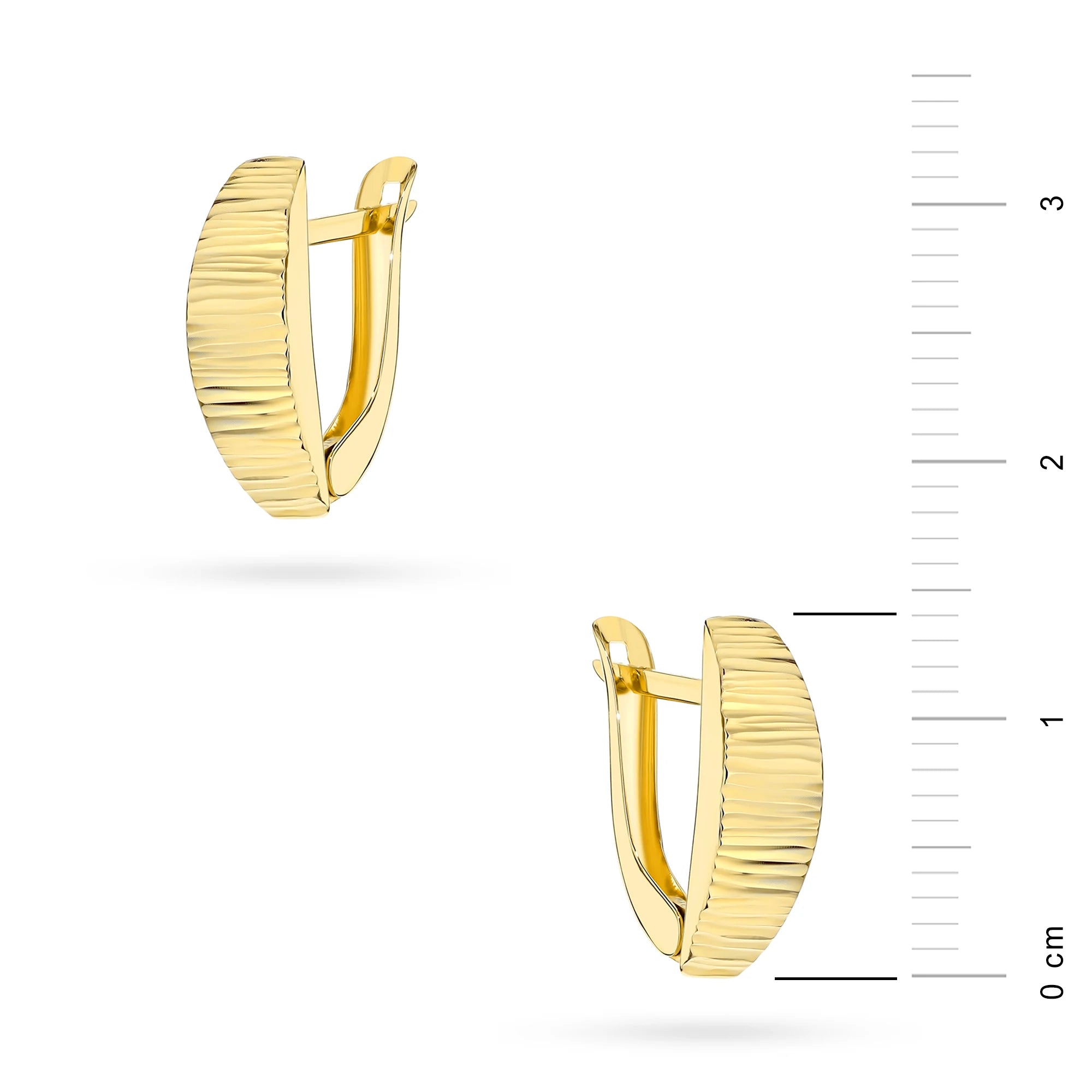Yellow Gold Grooved Elongated Earrings | 375 (9k) Yellow Gold English Clasp Earrings
