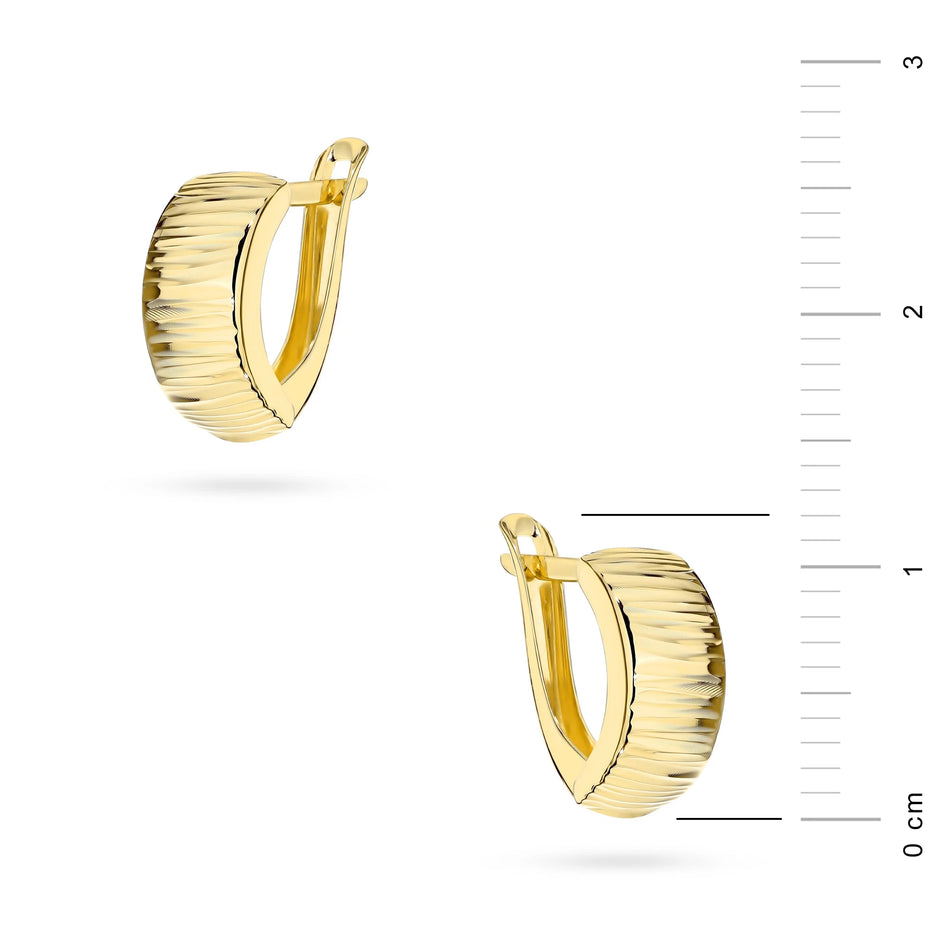 Yellow Gold Grooved Hoop Earrings | 585 (14k) Yellow Gold English Clasp Earrings