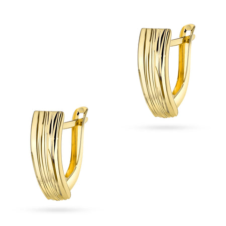 Yellow Gold Grooved Rectangular Earrings | 375 (9k) Yellow Gold English Clasp Earrings