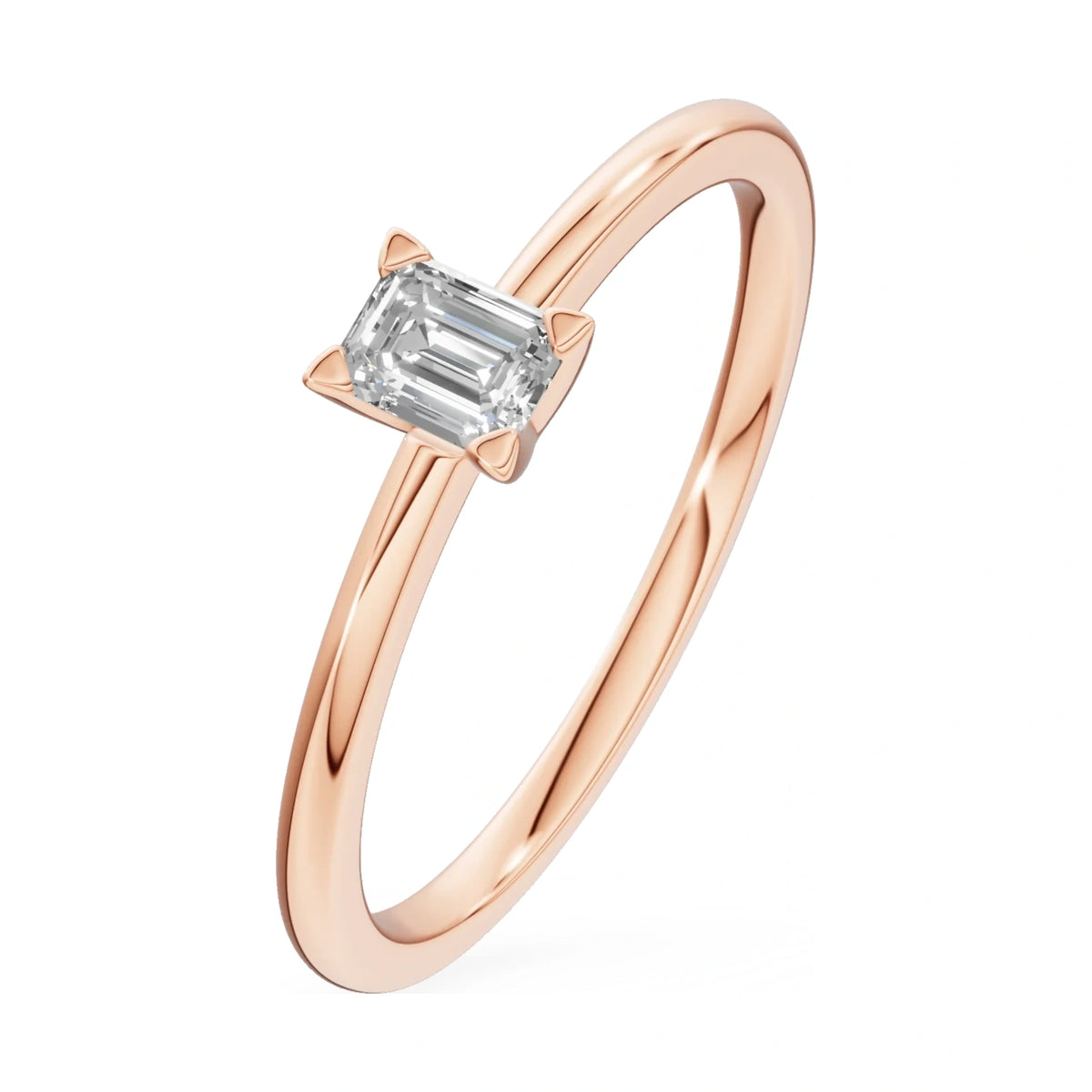 0.15 ct emerald-cut lab-grown diamond GREMARI Seven Grace engagement ring in 14K rose gold