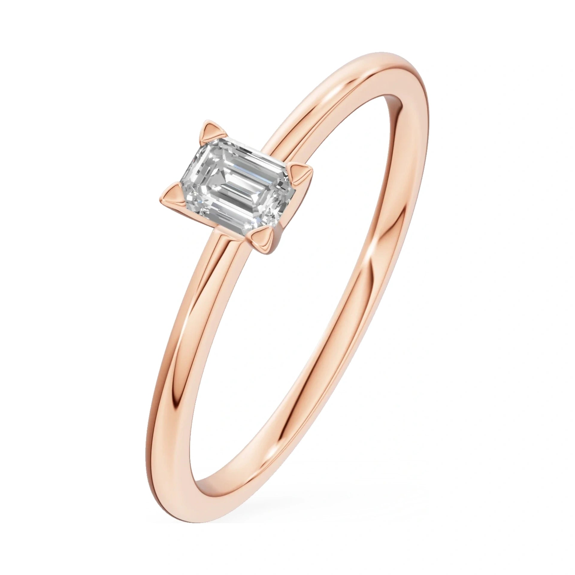 0.15 ct emerald-cut lab-grown diamond GREMARI Seven Grace engagement ring in 14K rose gold