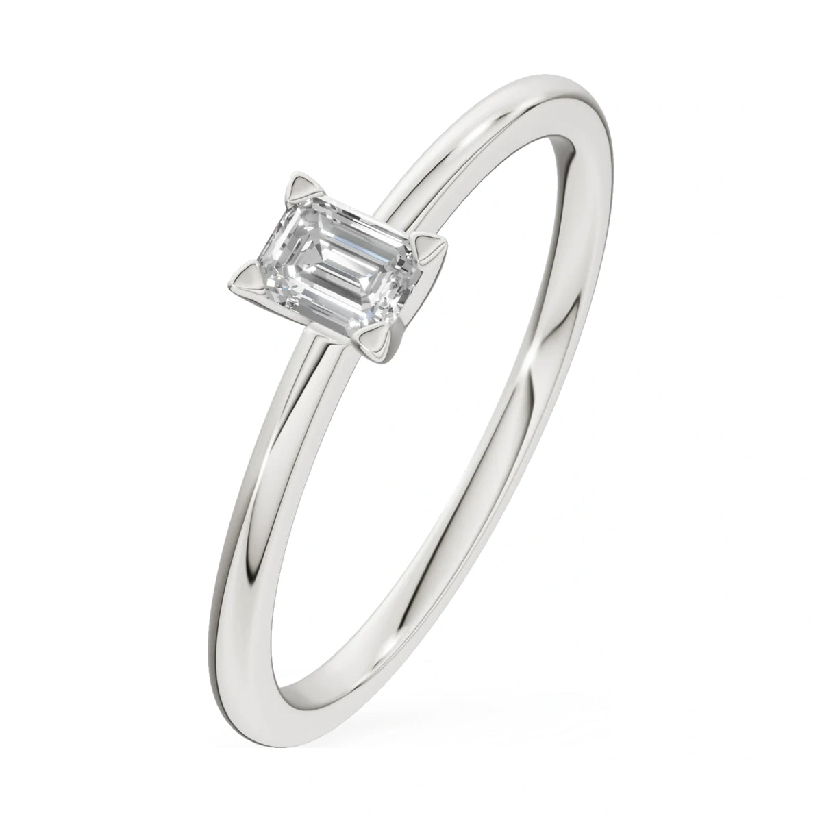 0.15 ct emerald-cut lab-grown diamond GREMARI Seven Grace engagement ring in 14K white gold