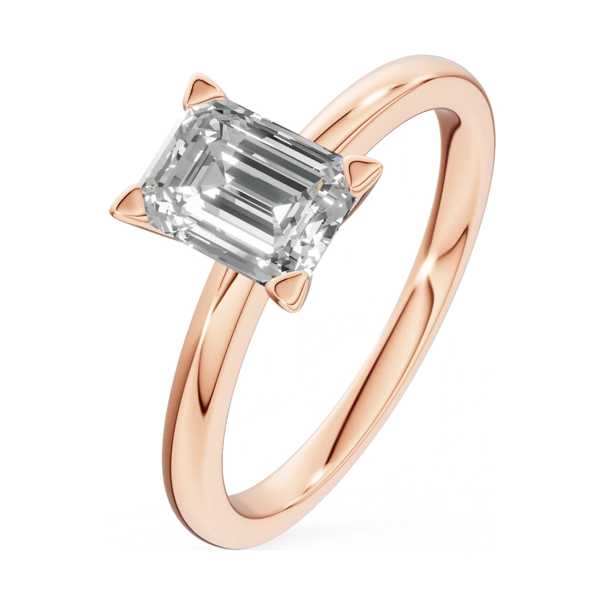 1.00 ct emerald-cut lab-grown diamond GREMARI Seven Grace engagement ring in 14K rose gold