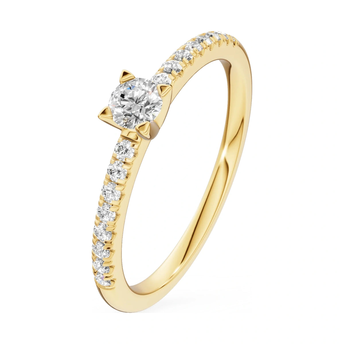 0.15 ct round-cut natural diamond GREMARI Seven Solis engagement ring in 14K yellow gold
