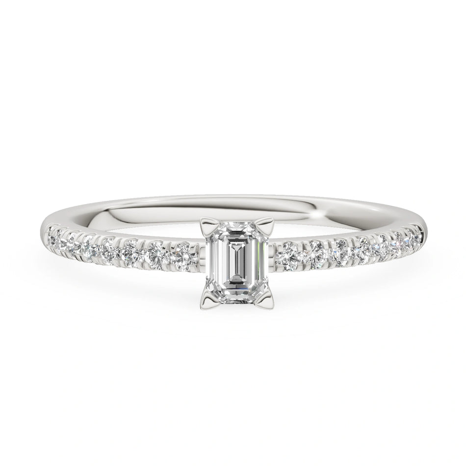 Gremari Seven Solis zásnubný prsteň z bieleho zlata s 0,15 ct lab-grown diamantom – Emerald