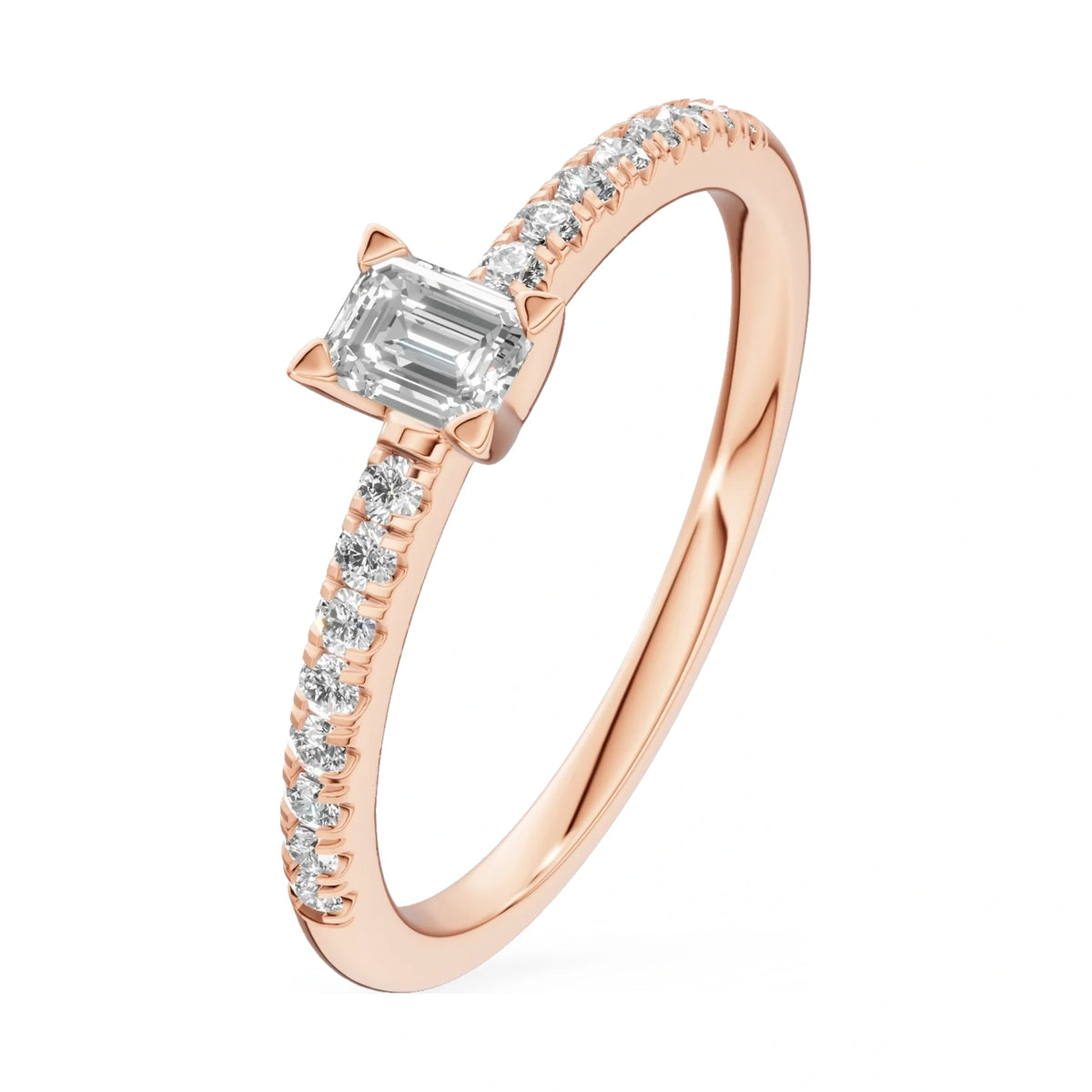 0.15 ct emerald-cut natural diamond GREMARI Seven Solis engagement ring in 14K rose gold