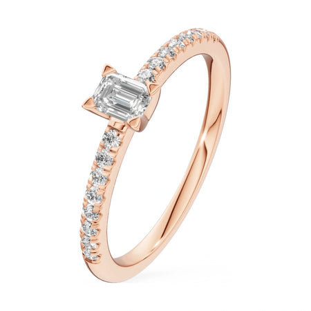 0.15 ct emerald-cut natural diamond GREMARI Seven Solis engagement ring in 14K rose gold