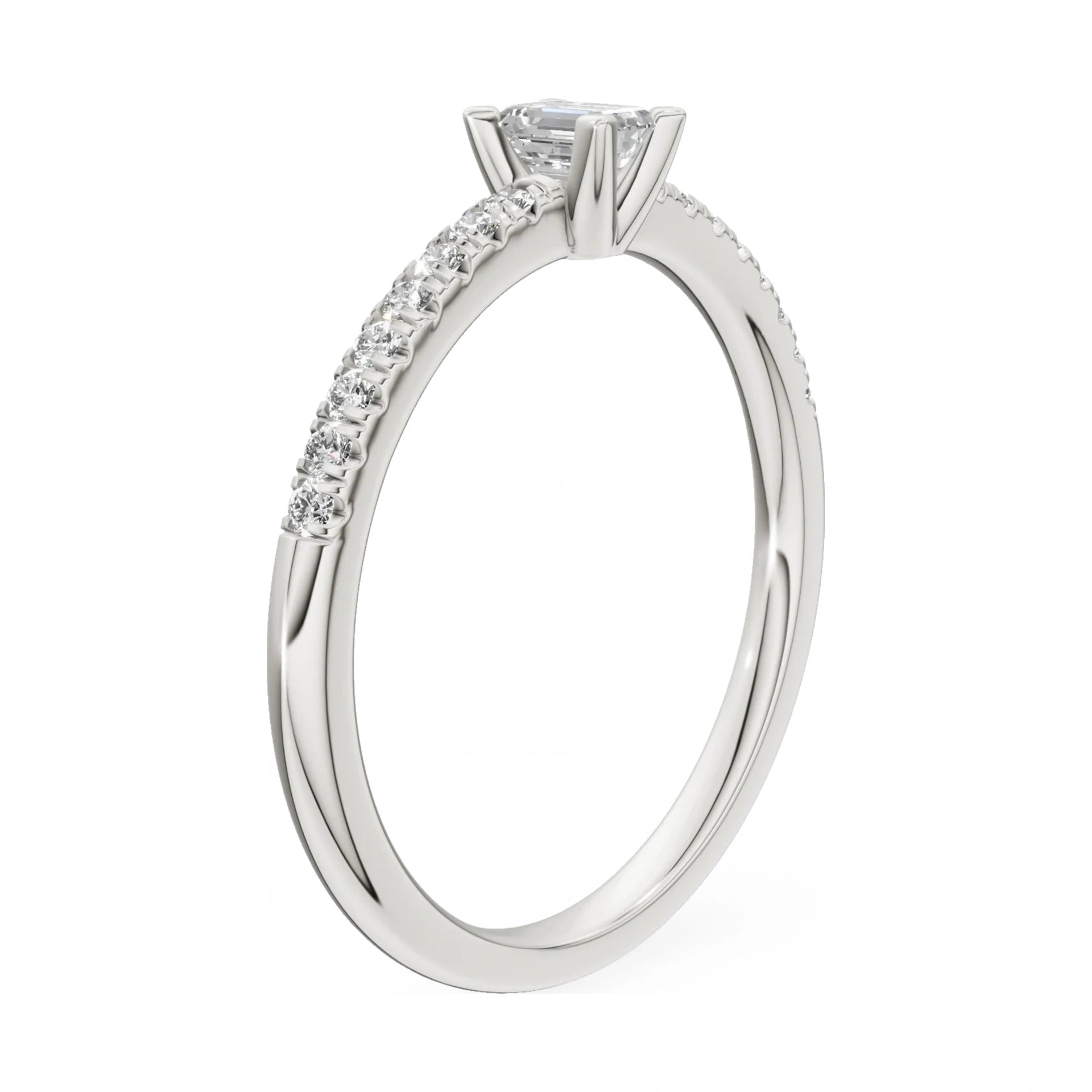 14K white gold GREMARI Seven Solis ring with 0.15 ct emerald-cut natural diamond