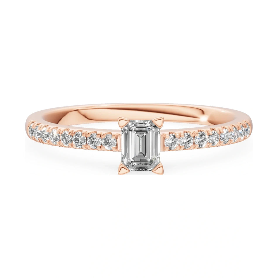 GREMARI Seven Solis 14K rose gold engagement ring with 0.24 ct emerald-cut natural diamond