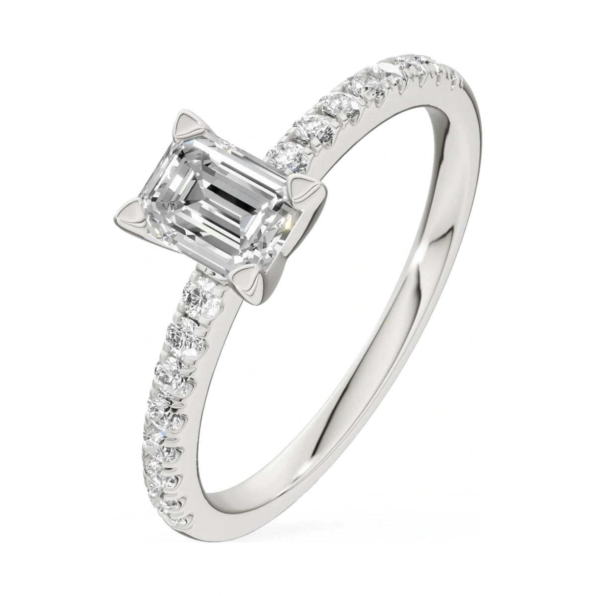 0.50 ct emerald-cut natural diamond GREMARI Seven Solis engagement ring in 14K white gold