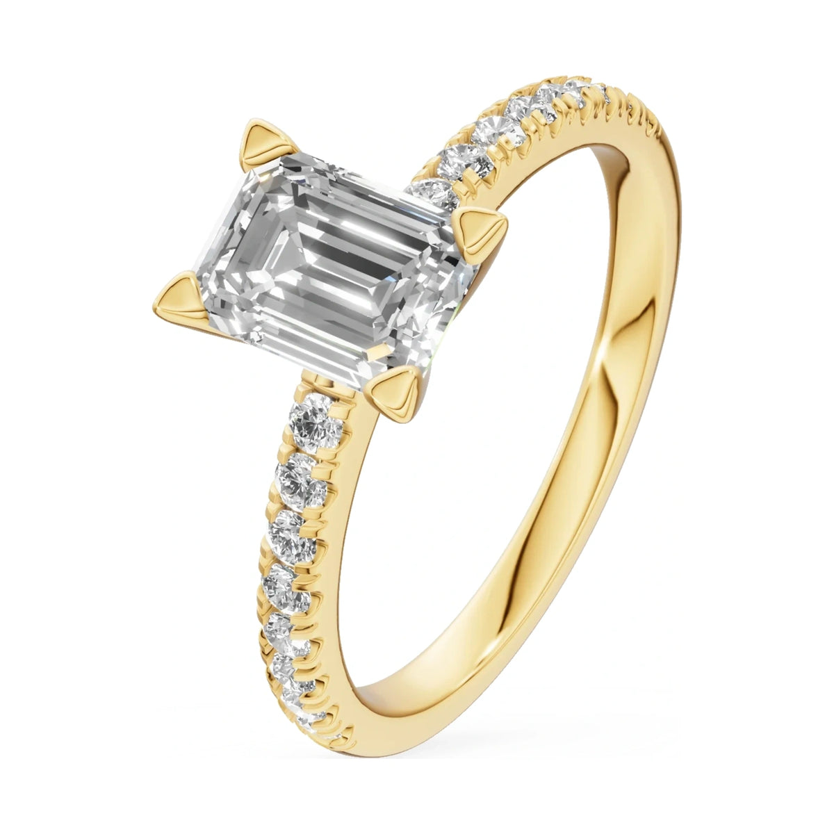 1.00 ct emerald-cut natural diamond GREMARI Seven Solis engagement ring in 14K yellow gold