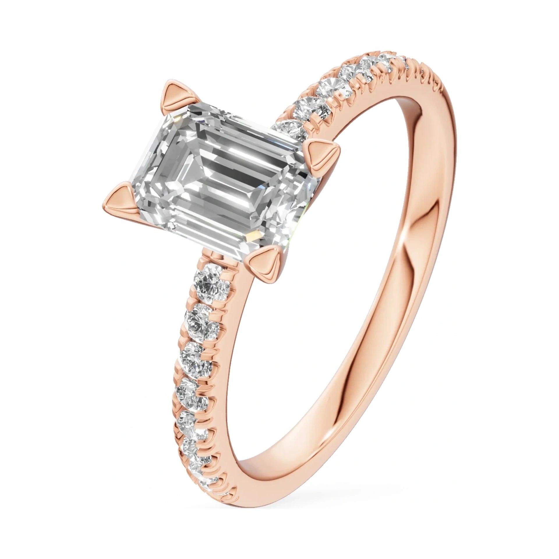 1.00 ct emerald-cut natural diamond GREMARI Seven Solis engagement ring in 14K rose gold