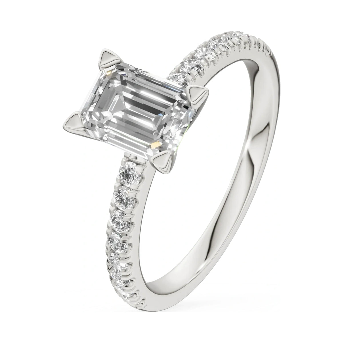 1.00 ct emerald-cut natural diamond GREMARI Seven Solis engagement ring in 14K white gold