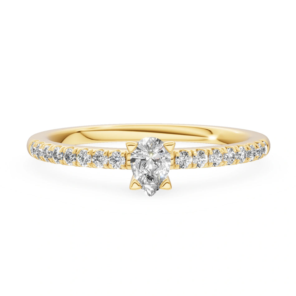 Gremari Seven Solis zásnubný prsteň zo žltého zlata s 0,15 ct lab-grown diamantom – Pear