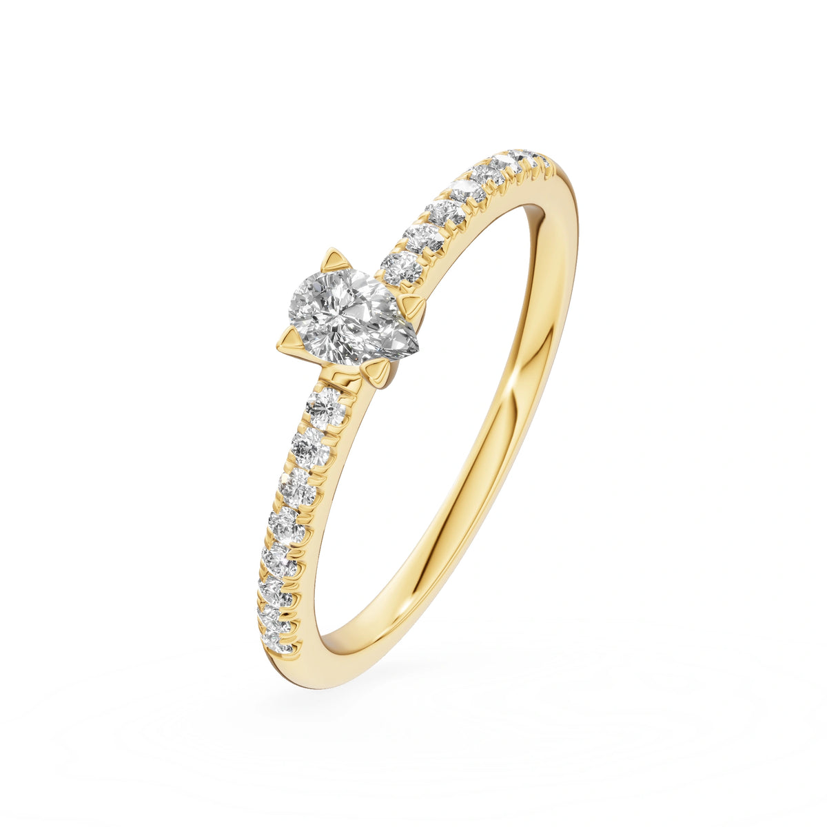 Gremari Seven Solis zásnubný prsteň zo žltého zlata s 0,15 ct lab-grown diamantom – Pear