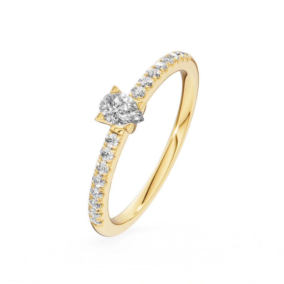 Gremari Seven Solis zásnubný prsteň zo žltého zlata s 0,15 ct lab-grown diamantom – Pear
