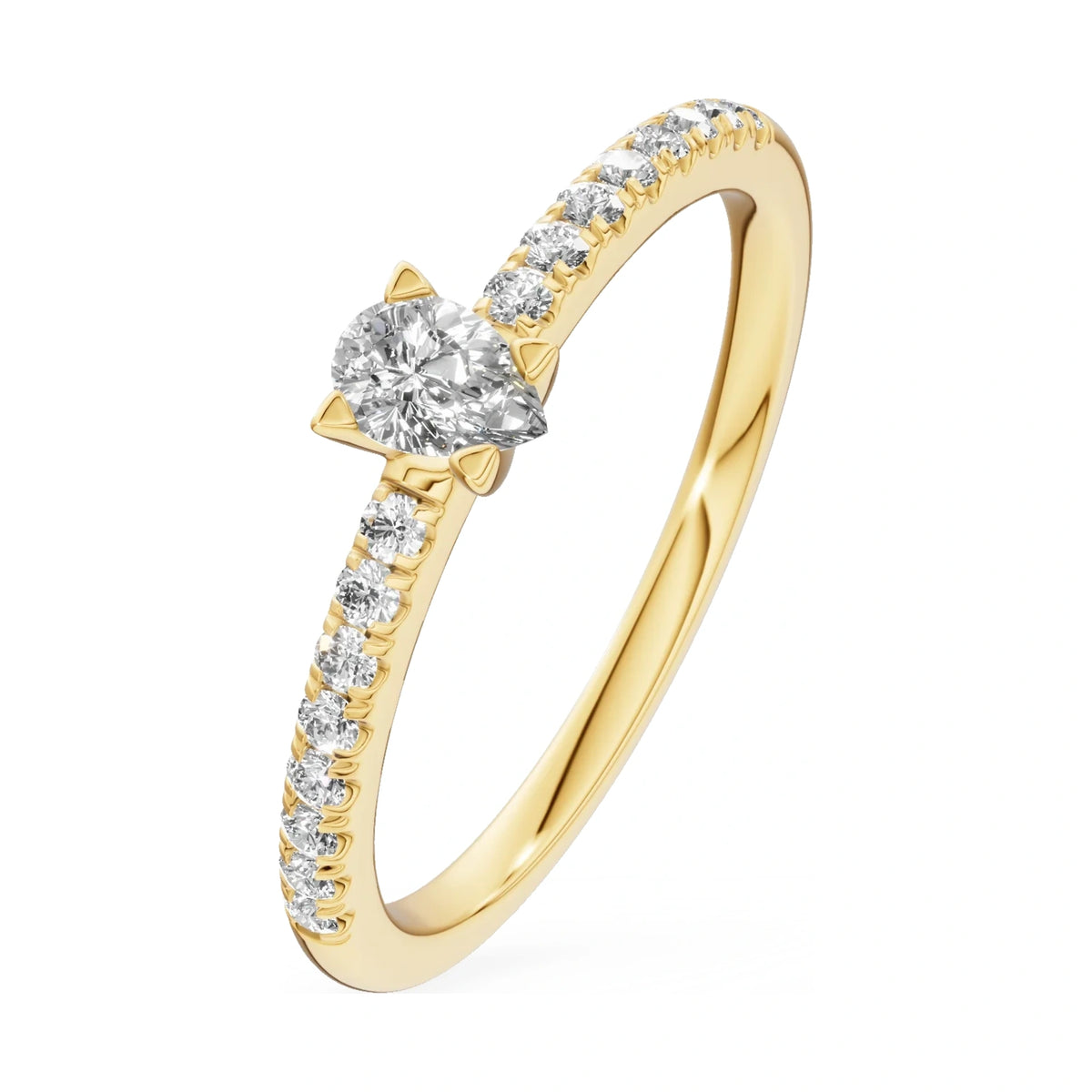 0.15 ct pear-cut natural diamond GREMARI Seven Solis engagement ring in 14K yellow gold