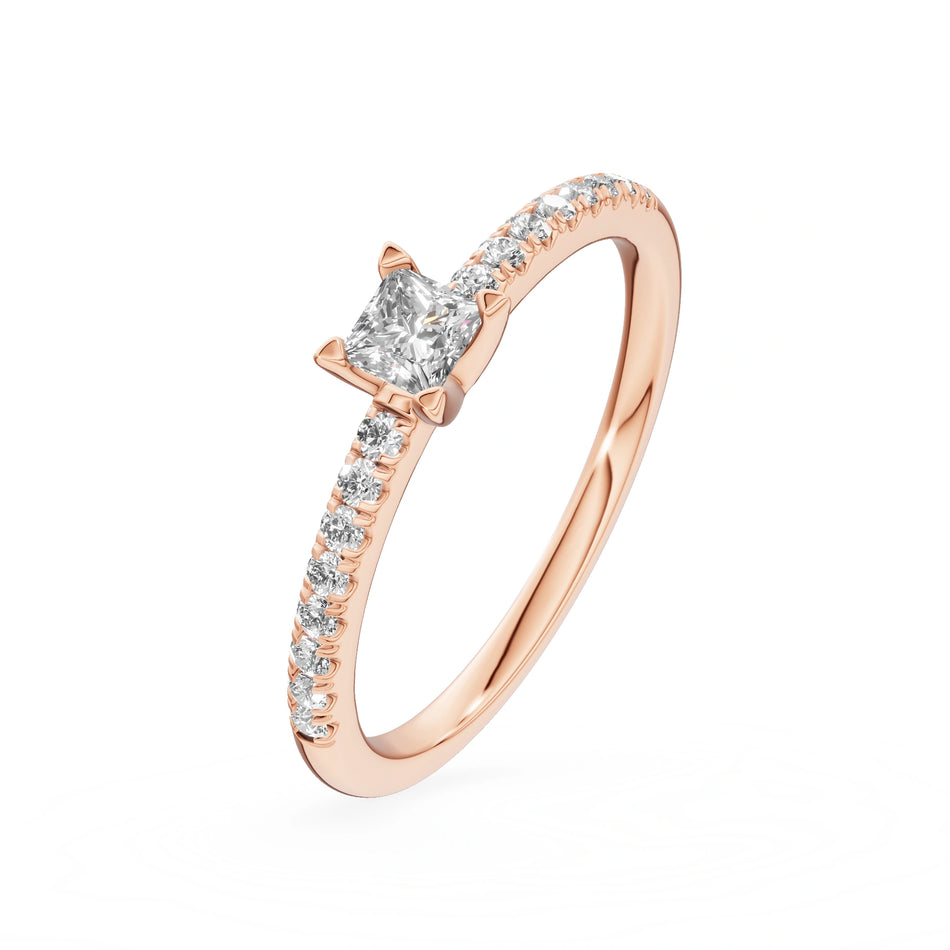 Gremari Seven Solis zásnubný prsteň z ružového zlata s 0,15 ct lab-grown diamantom – Princess