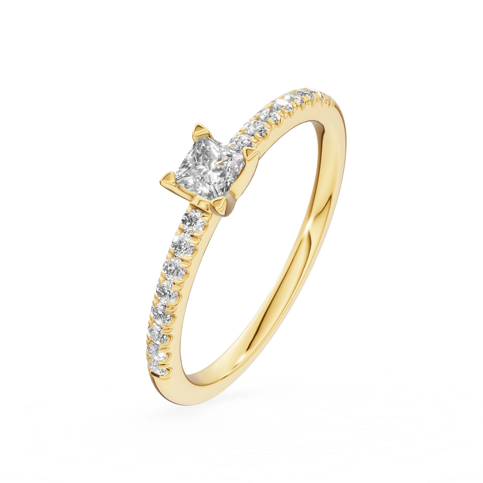 Gremari Seven Solis zásnubný prsteň zo žltého zlata s 0,15 ct lab-grown diamantom – Princess