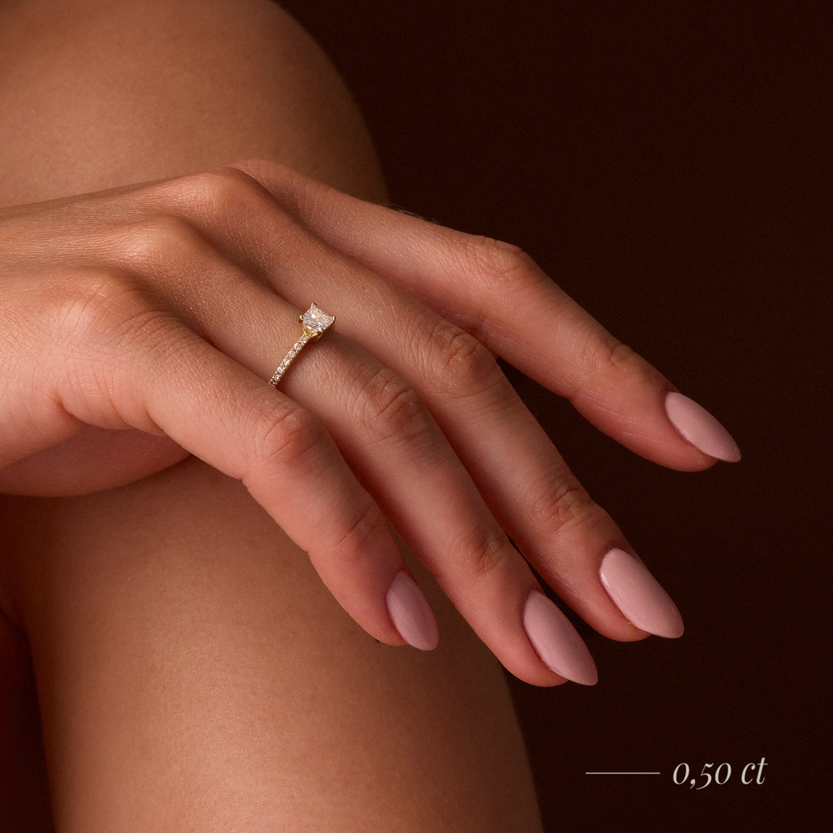 Gremari Seven Solis zásnubný prsteň z ružového zlata s 0,15 ct lab-grown diamantom – Princess