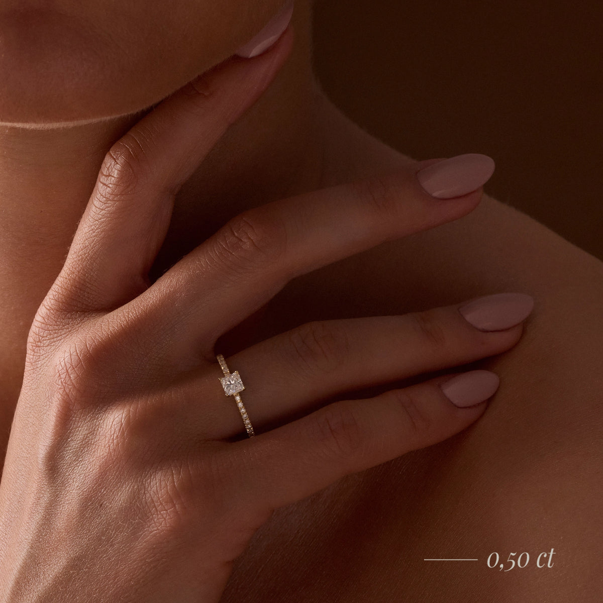 Gremari Seven Solis zásnubný prsteň z ružového zlata s 0,15 ct lab-grown diamantom – Princess