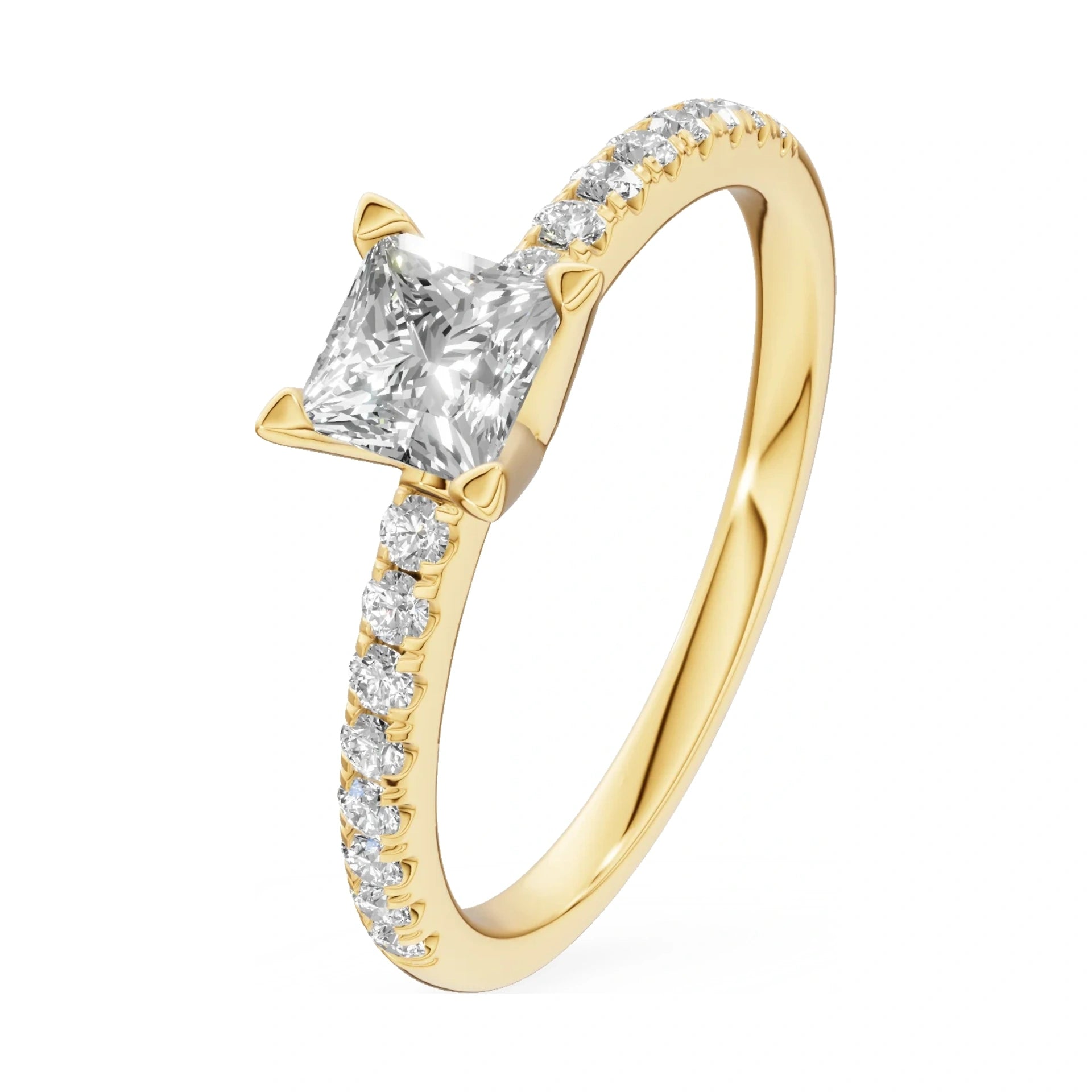 0.15 ct princess-cut natural diamond GREMARI Seven Solis engagement ring in 14K yellow gold