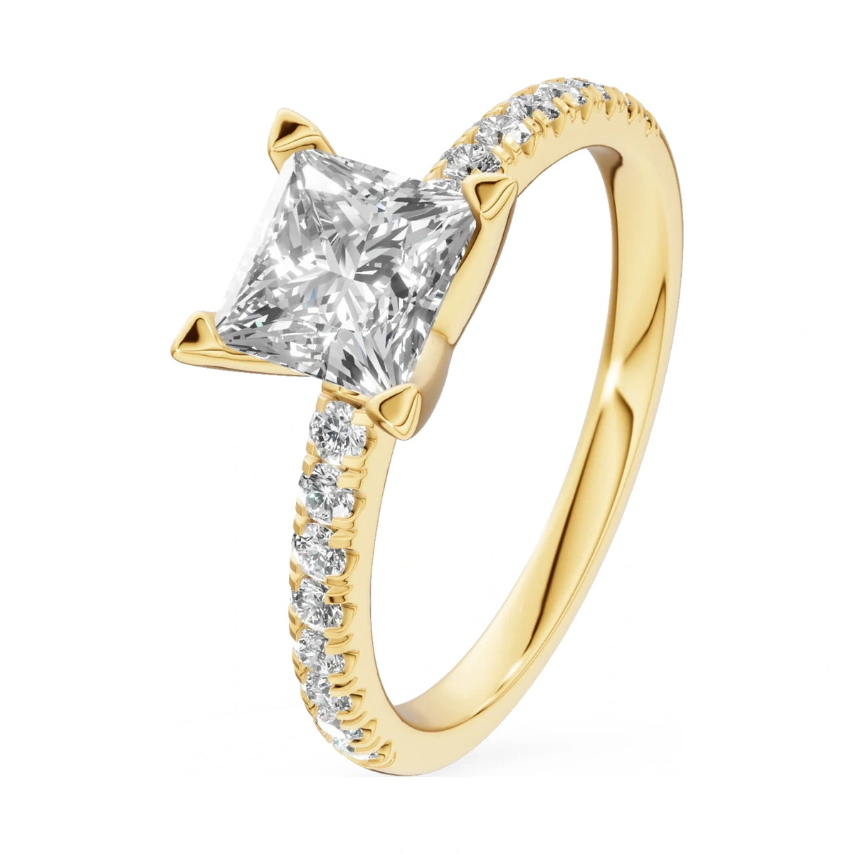 0.30 ct princess-cut natural diamond GREMARI Seven Solis engagement ring in 14K yellow gold