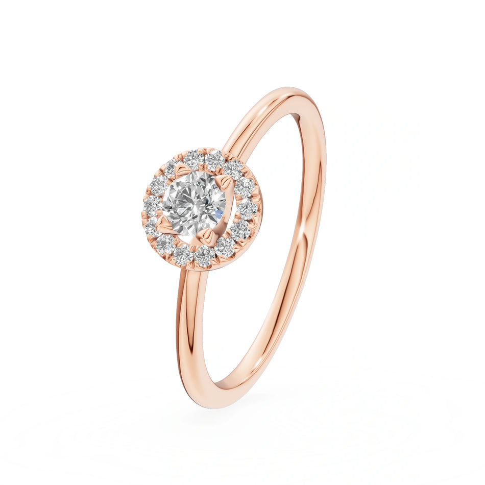Gremari Seven Aura zásnubný prsteň z ružového zlata s 0,15 ct lab-grown diamantom – Round/Brilliant
