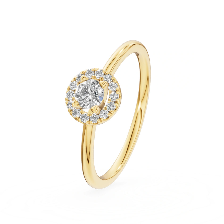 Gremari Seven Aura zásnubný prsteň zo žltého zlata s 0,15 ct lab-grown diamantom – Round/Brilliant