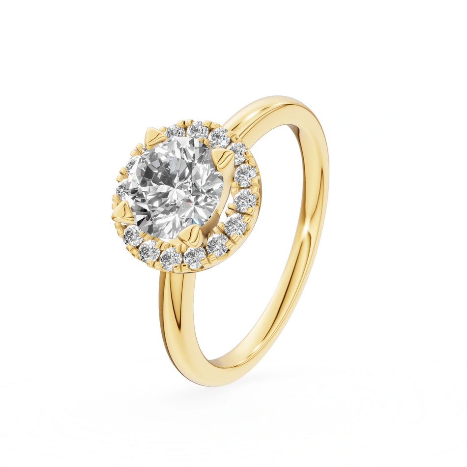 Gremari Seven Aura zásnubný prsteň zo žltého zlata s 1,00 ct lab-grown diamantom – Round/Brilliant