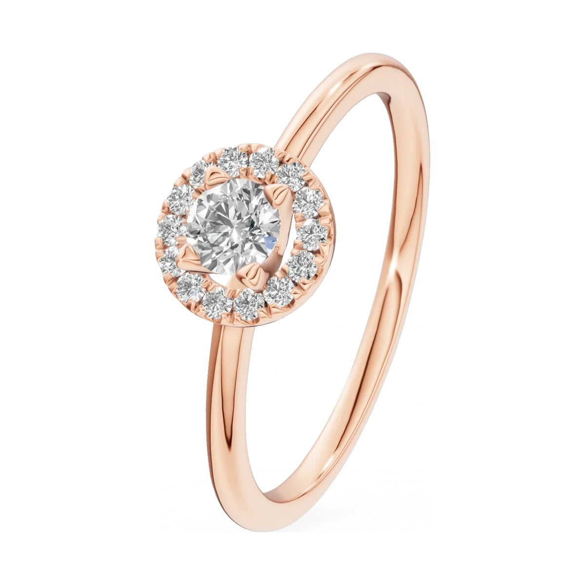 0.15 ct round-cut natural diamond GREMARI Seven Aura engagement ring in 14K rose gold