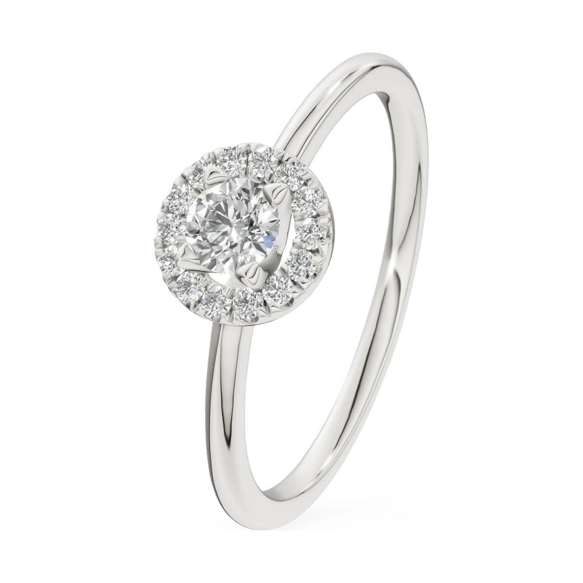 0.15 ct round-cut natural diamond GREMARI Seven Aura engagement ring in 14K white gold