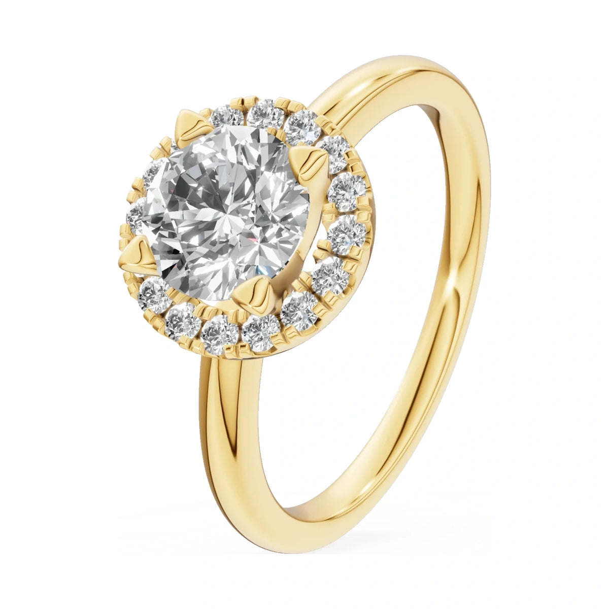 1.00 ct round-cut natural diamond GREMARI Seven Aura engagement ring in 14K yellow gold