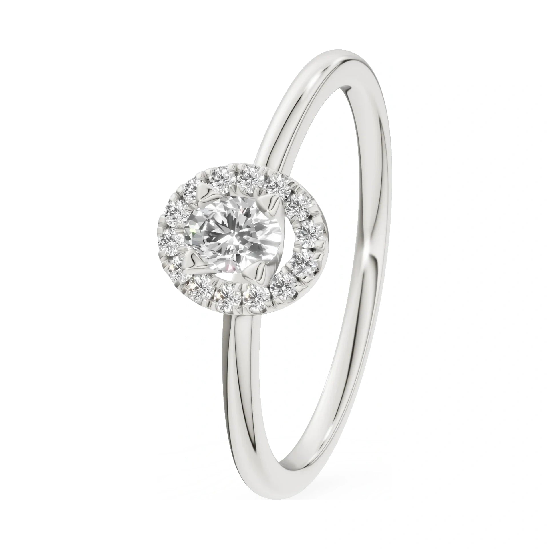 0.15 ct oval-cut natural diamond GREMARI Seven Aura engagement ring in 14K white gold