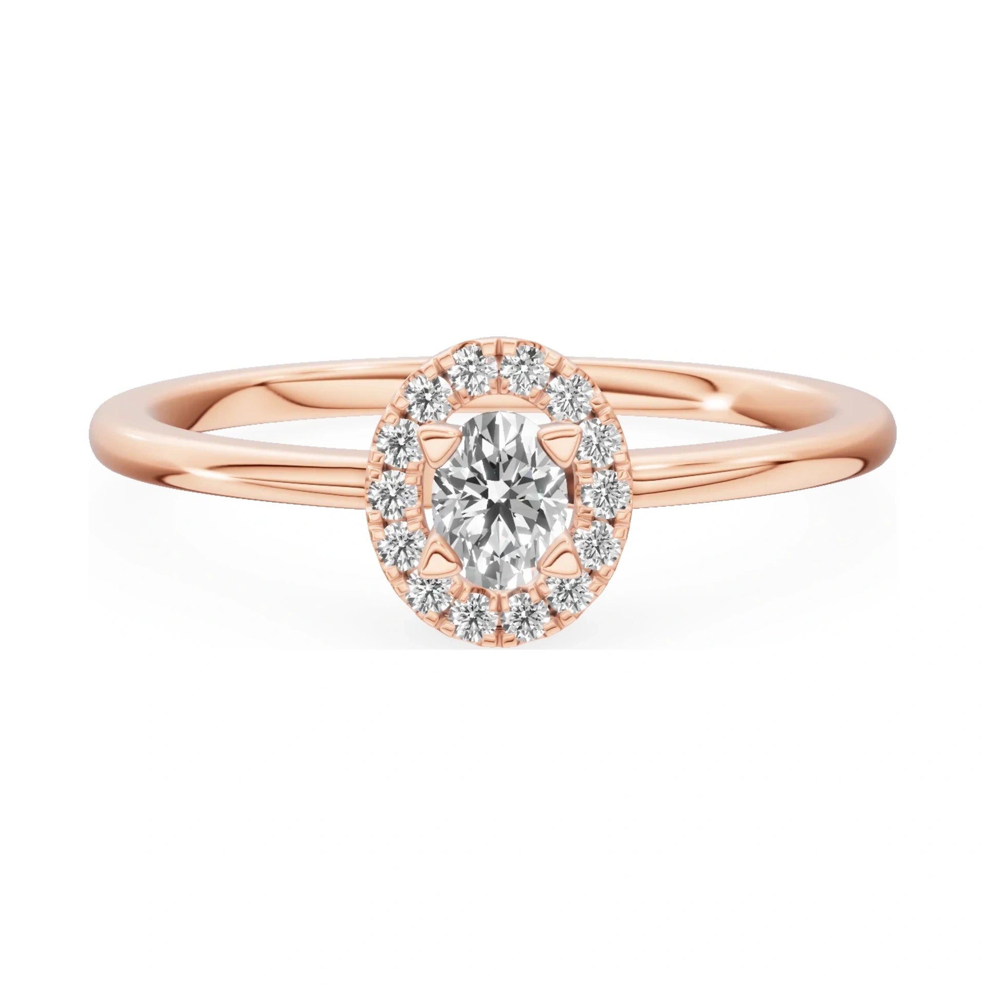 GREMARI Seven Aura 14K rose gold engagement ring with 0.15 ct oval-cut natural diamond