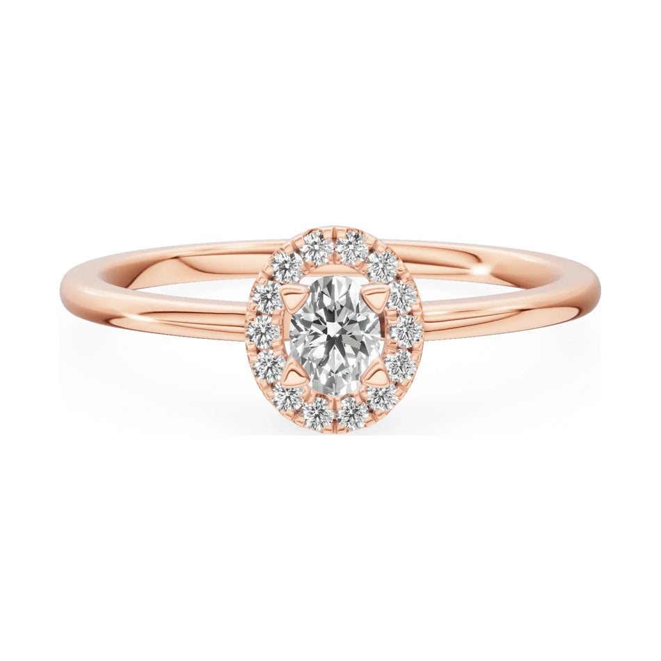 GREMARI Seven Aura 14K rose gold engagement ring with 0.15 ct oval-cut natural diamond