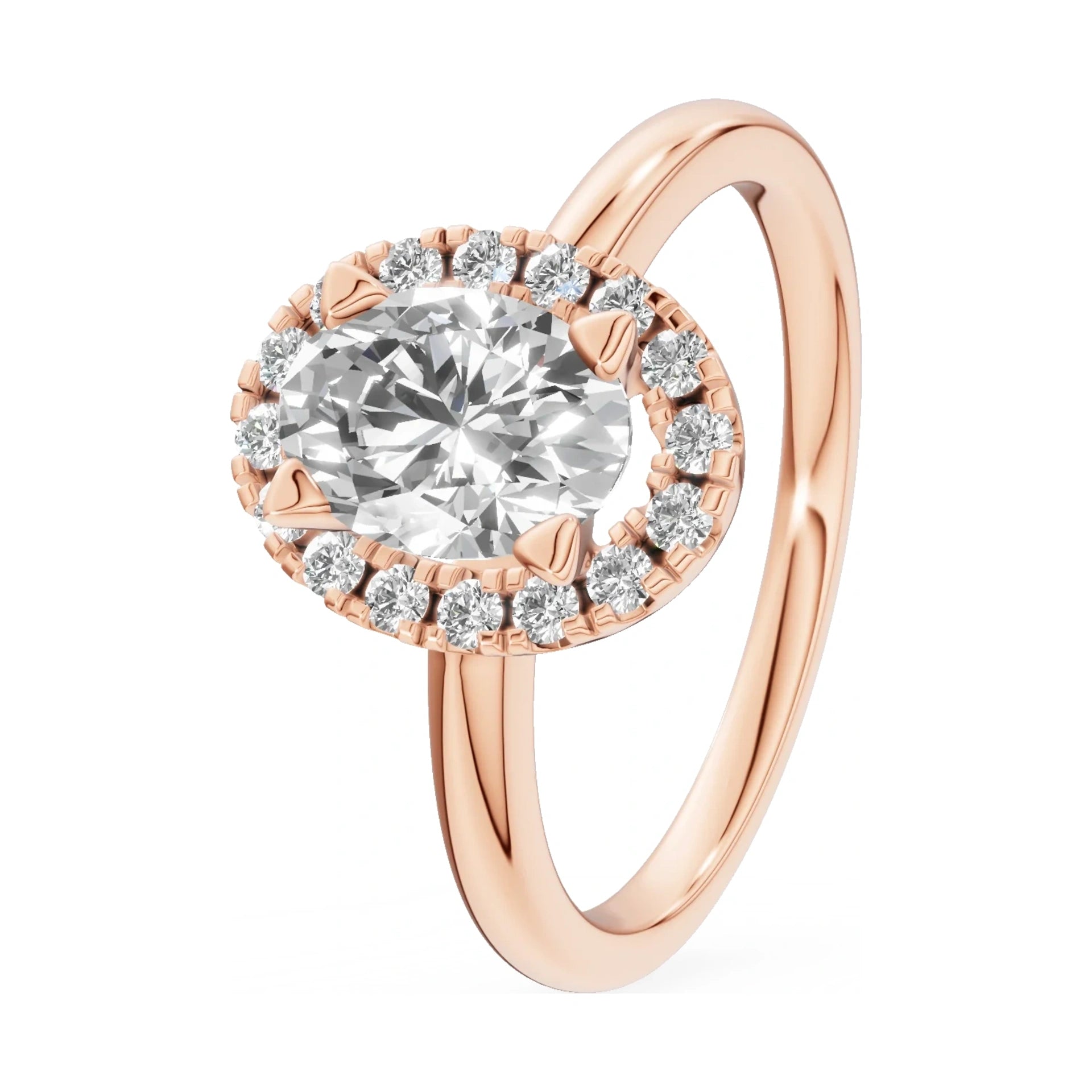 1.00 ct oval-cut natural diamond GREMARI Seven Aura engagement ring in 14K rose gold