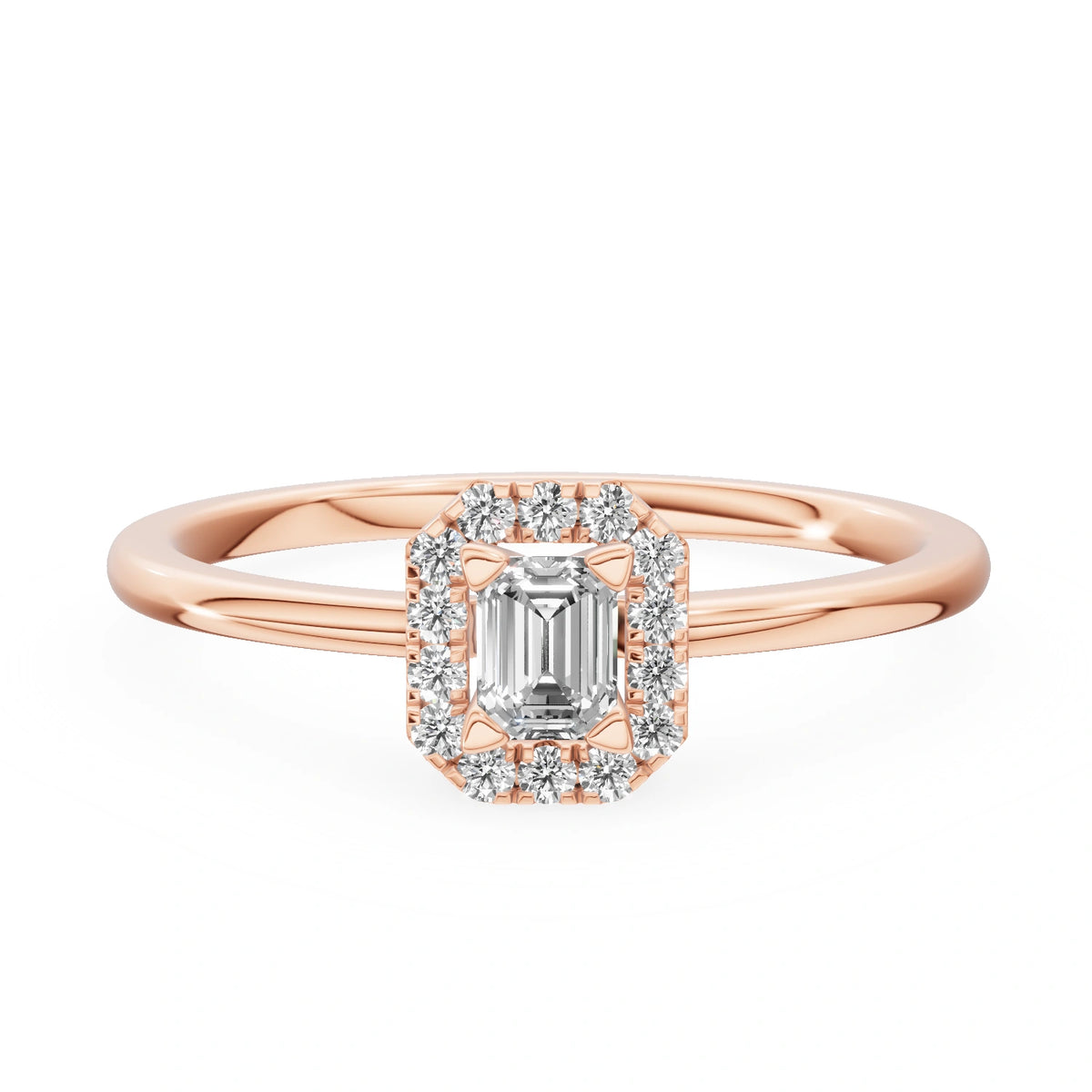 Gremari Seven Aura zásnubný prsteň z ružového zlata s 0,15 ct lab-grown diamantom – Emerald
