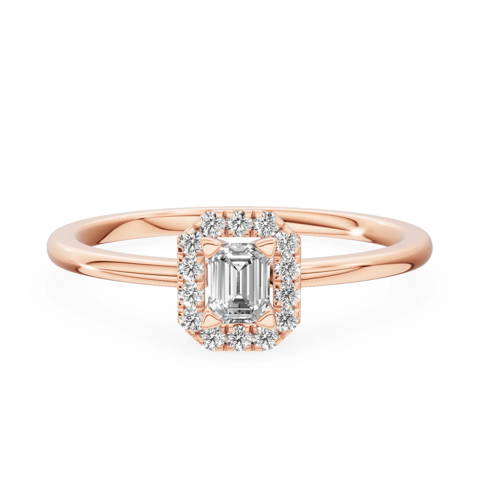Gremari Seven Aura zásnubný prsteň z ružového zlata s 0,15 ct lab-grown diamantom – Emerald