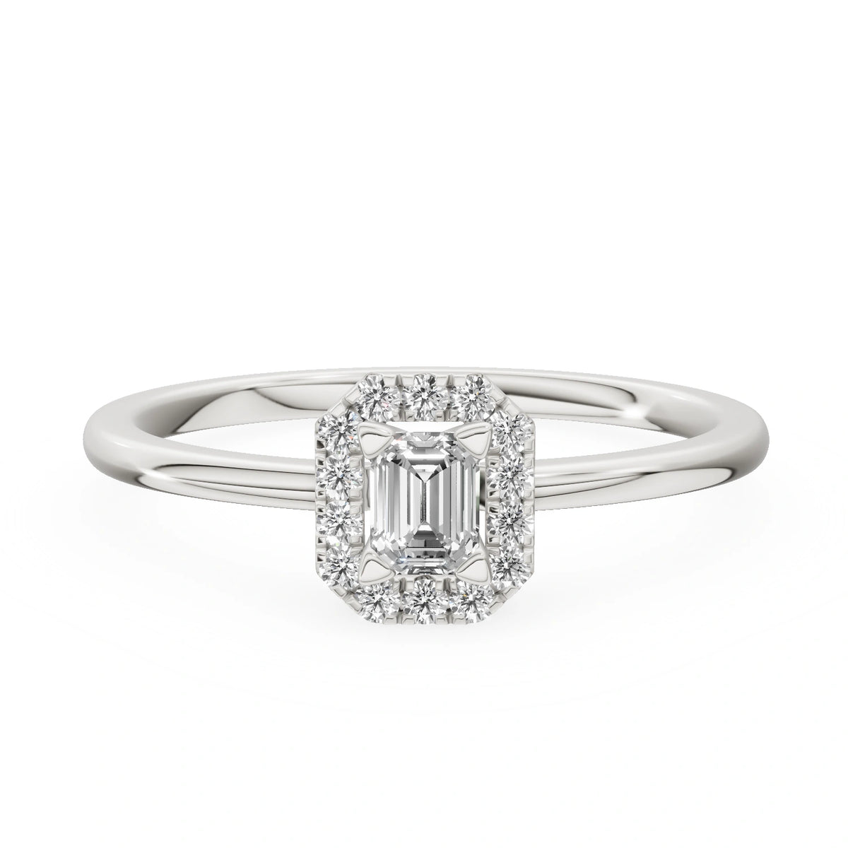 Gremari Seven Aura zásnubný prsteň z bieleho zlata s 0,15 ct lab-grown diamantom – Emerald