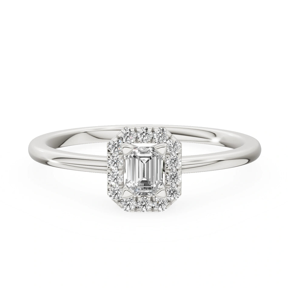 Gremari Seven Aura zásnubný prsteň z bieleho zlata s 0,15 ct lab-grown diamantom – Emerald