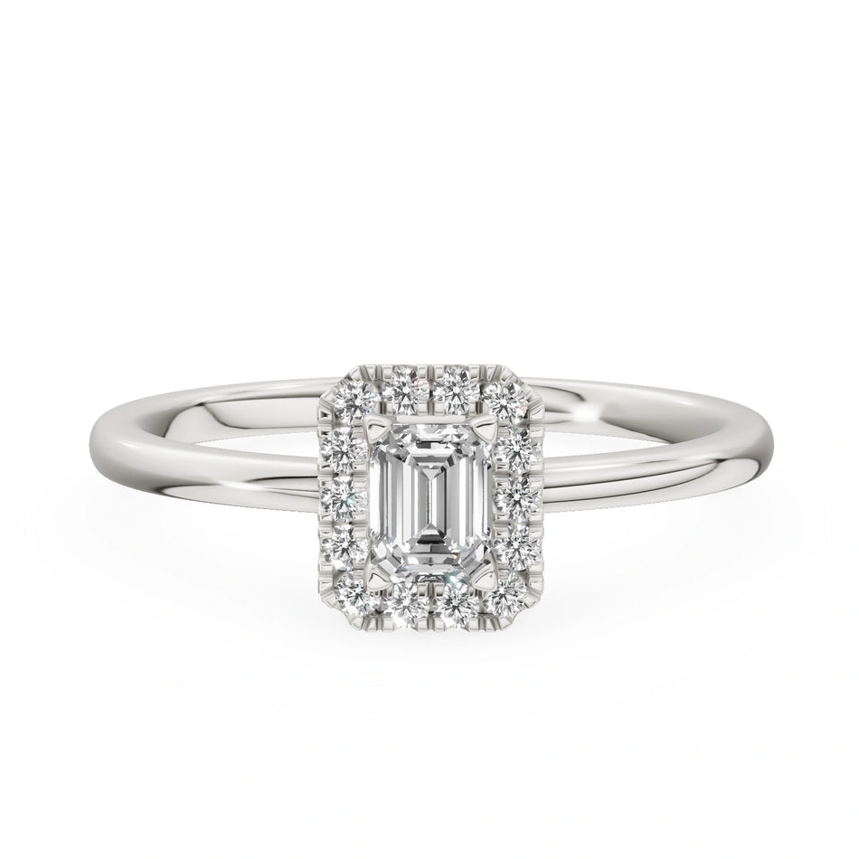 Gremari Seven Aura zásnubný prsteň z bieleho zlata s 0,24 ct lab-grown diamantom – Emerald