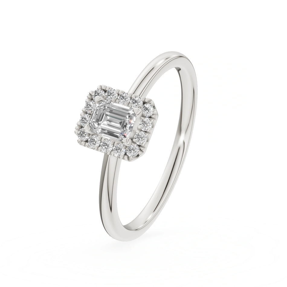 Gremari Seven Aura zásnubný prsteň z bieleho zlata s 0,24 ct lab-grown diamantom – Emerald