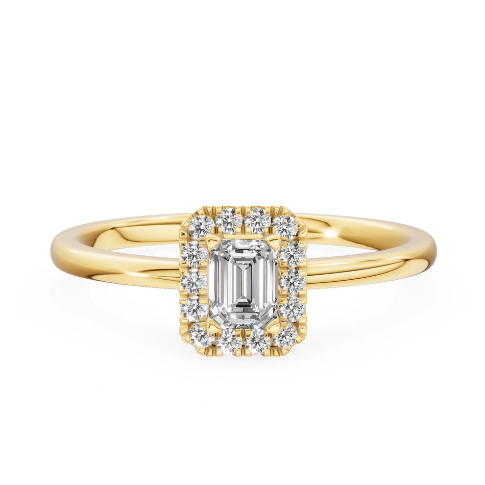 Gremari Seven Aura zásnubný prsteň zo žltého zlata s 0,24 ct lab-grown diamantom – Emerald