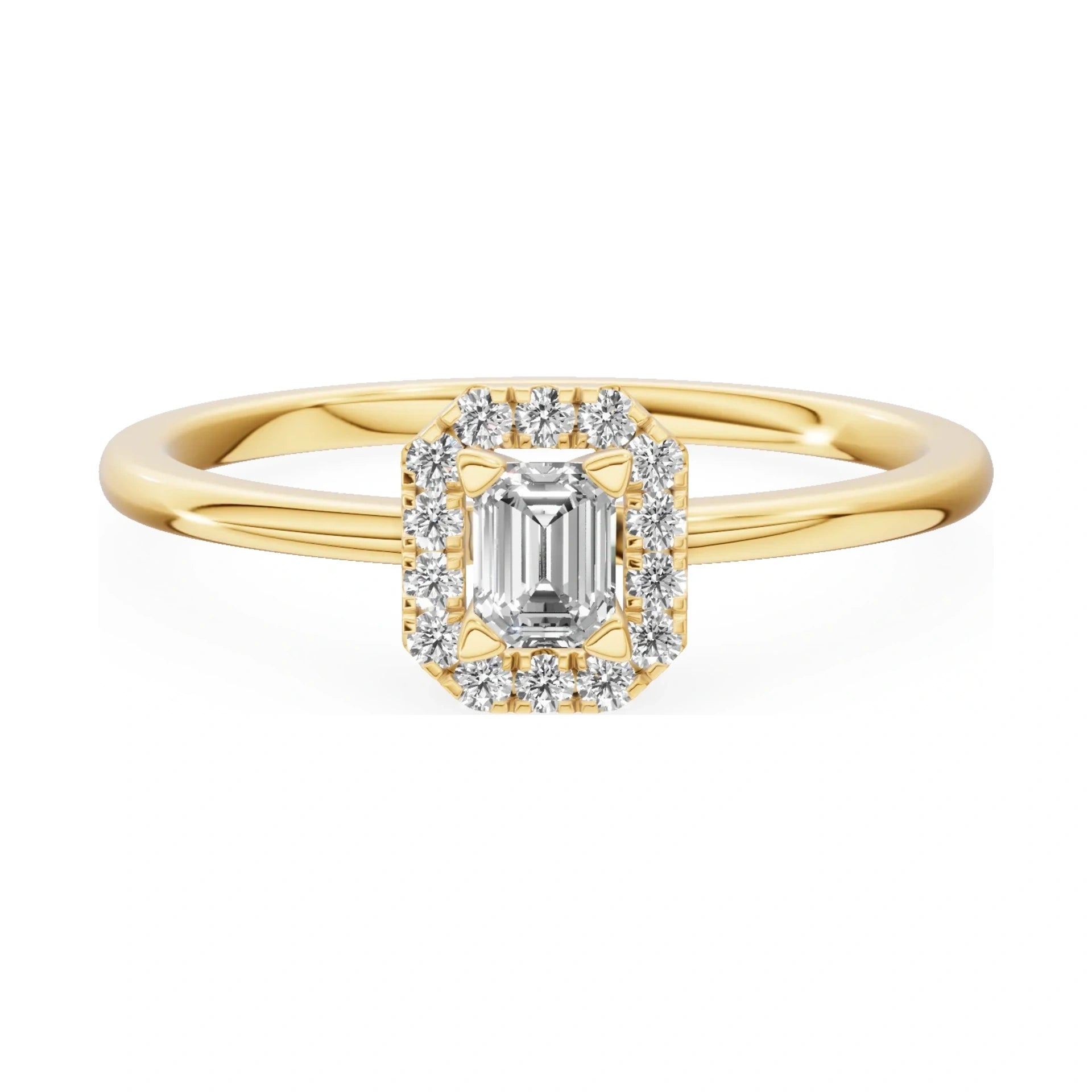 GREMARI Seven Aura 14K yellow gold engagement ring with 0.15 ct emerald-cut natural diamond