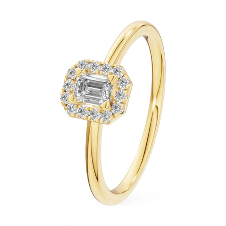 0.15 ct emerald-cut natural diamond GREMARI Seven Aura engagement ring in 14K yellow gold
