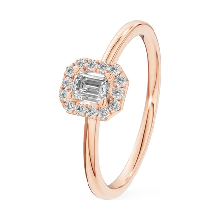0.15 ct emerald-cut natural diamond GREMARI Seven Aura engagement ring in 14K rose gold